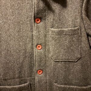 Le labourer Men's Dark Brown Wool Jacket with Red Buttons - pristine with tags